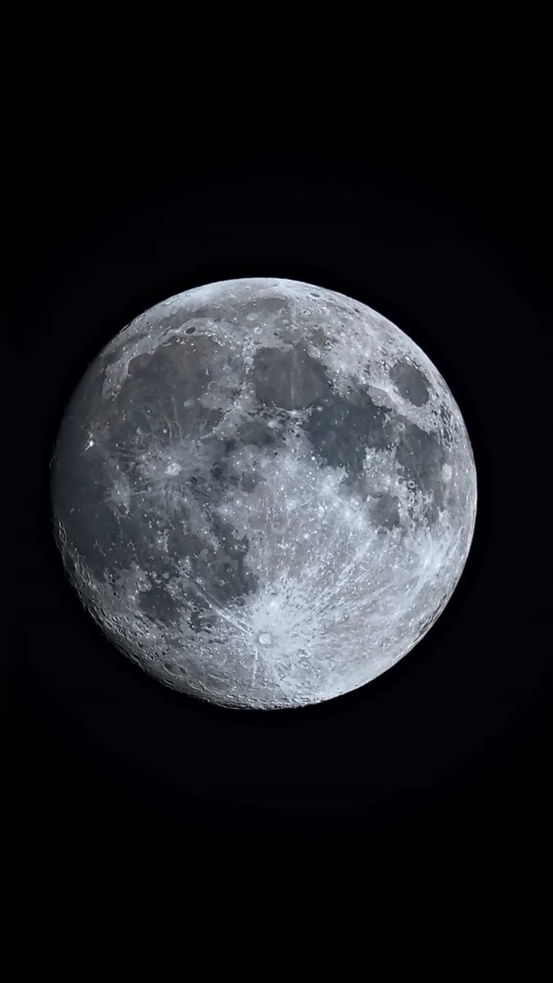 Detailed near-full Moon photographed against a black sky
